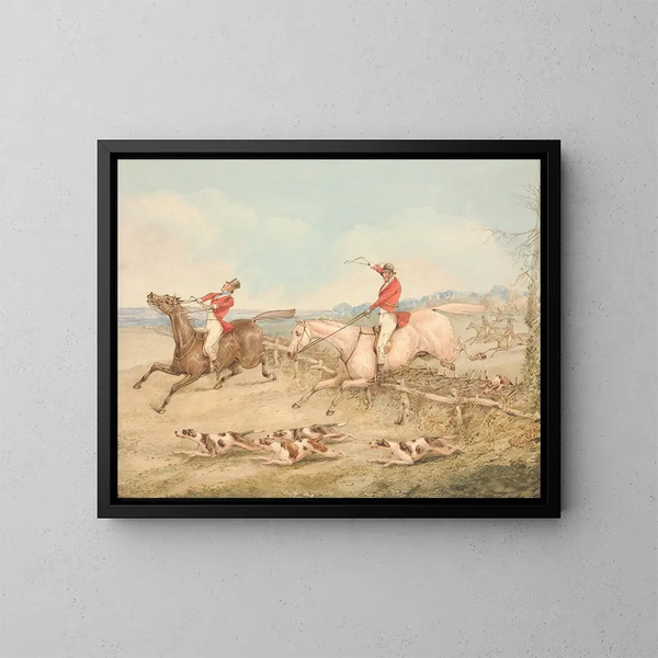 Sautare un oxer doppio Un cavaliere in difficoltà - Henry Thomas Alken — quadro incorniciato alla parete
