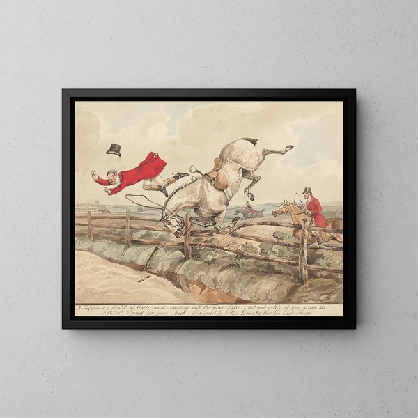 di cavalli qualificati e fantini non qualificati che attraversano una serie di barriere - Henry Thomas Alken — quadro incorniciato alla parete