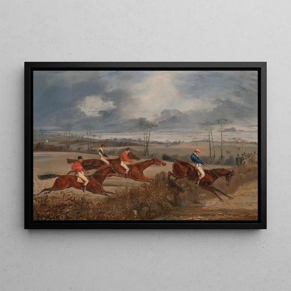 Henry Thomas Alken - Scenes from a steeplechase Taking a Hedge.webp
