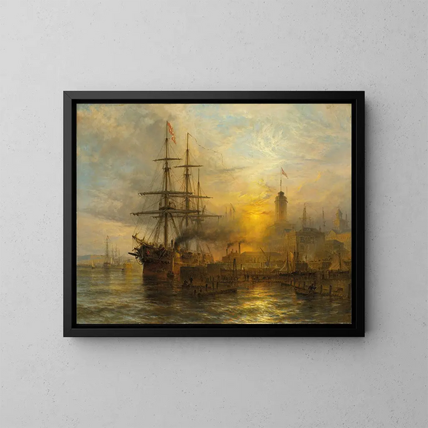 Un vaporetto danese ormeggiato a un molo animato - Henry Thomas Dawson — quadro incorniciato alla parete