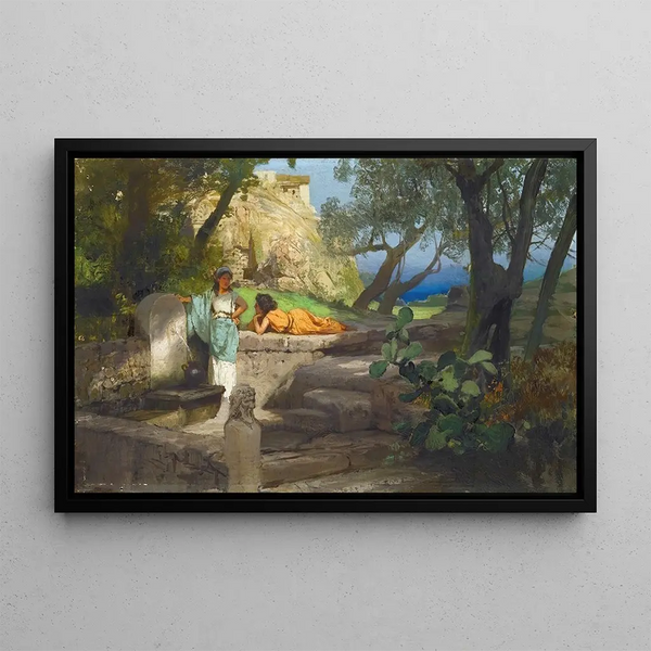 vicino alla sorgente - Henryk Siemiradzki — quadro incorniciato alla parete