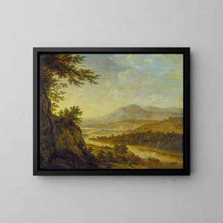 Paesaggio fluviale con salita delle scogliere - Herman Saftleven III — quadro incorniciato alla parete