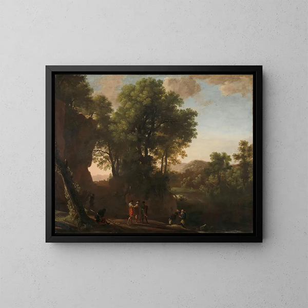 Paesaggio con il battesimo dell'eunuco - Herman van Swanevelt — quadro incorniciato alla parete