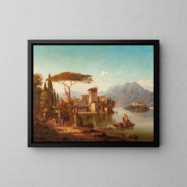 Paesaggio del nord Italia, probabilmente il lago di Como - Hermann August Krüger — quadro incorniciato alla parete