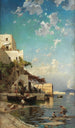 Rencontre vespérale des pêcheurs dans une taverne de Mergellina près de Naples - Hermann David Salomon Corrodi — vista dell’opera