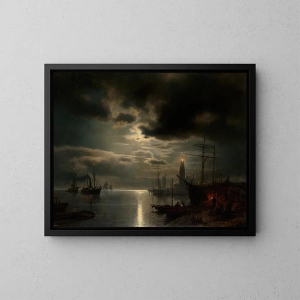 Un port au clair de lune - Hermann Ottomar Herzog — quadro incorniciato alla parete