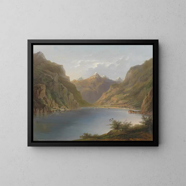 Lago dei Quattro Cantoni - Hermann Ottomar Herzog — quadro incorniciato alla parete
