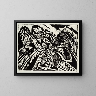 Uomo nel paesaggio - Hermann Scherer — quadro incorniciato alla parete