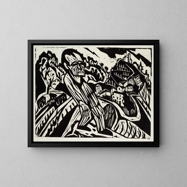 Uomo nel paesaggio - Hermann Scherer — quadro incorniciato alla parete