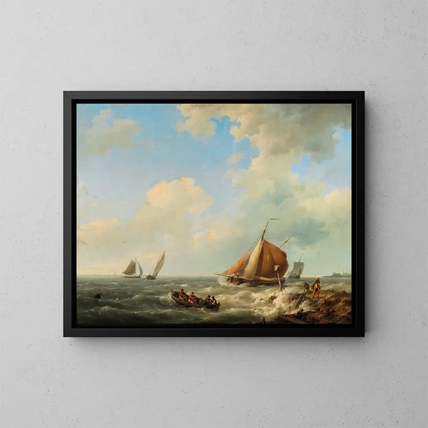 Pescatori sulla riva - Hermanus Koekkoek — quadro incorniciato alla parete