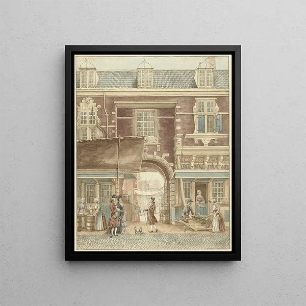 Hermanus Petrus Schouten - De Kleine Vispoort op de Vijgendam met een doorkijk naar de Vismarkt.webp