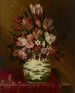 Nature morte con fiori in un vaso di porcellana su un tavolo drappeggiato - Hieronymus Wechinger — vista dell’opera