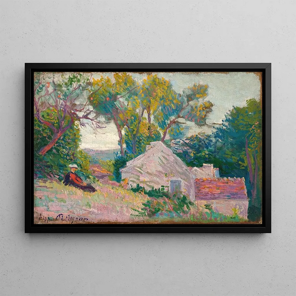Donna in un paesaggio - Hippolyte Petitjean — quadro incorniciato alla parete