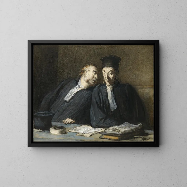 Due avvocati in conversazione - Honoré Daumier — quadro incorniciato alla parete