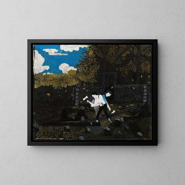 Abraham Lincoln e suo padre che costruiscono la loro capanna su Pigeon Creek - Horace Pippin — quadro incorniciato alla parete