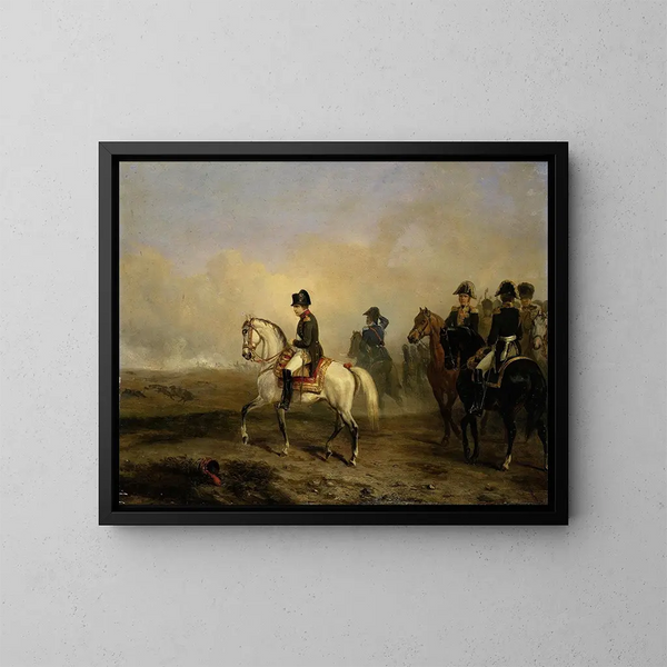 L'Imperatore Napoleone I e il suo stato maggiore a cavallo - Horace Vernet — quadro incorniciato alla parete