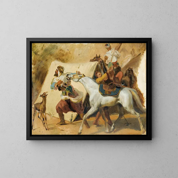 Studio per l'attacco della Smalah di Abd el Kader - Horace Vernet — quadro incorniciato alla parete
