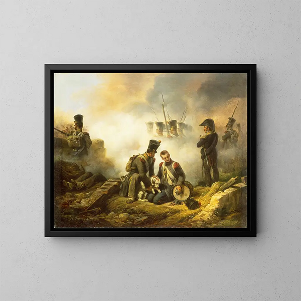 Il cane del reggimento ferito - Horace Vernet — quadro incorniciato alla parete