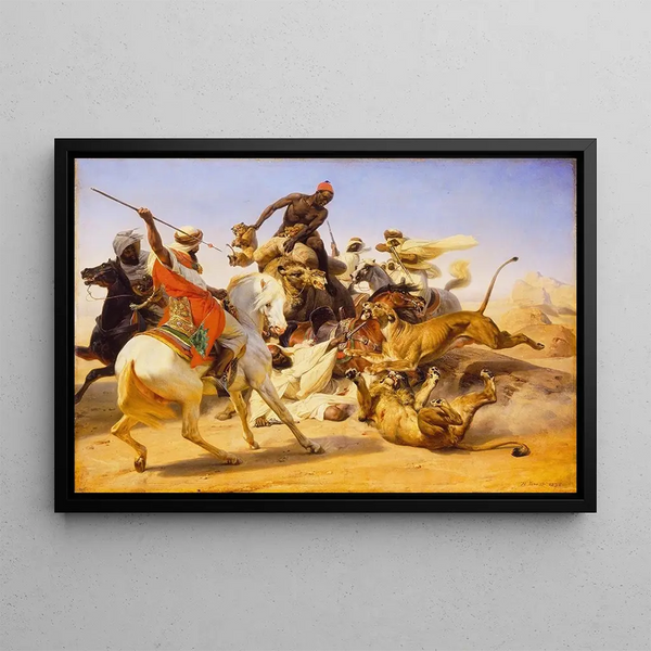 La chasse au lion - Horace Vernet — quadro incorniciato alla parete