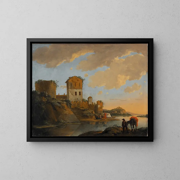 Paesaggio fluviale italiano con rovine - Horatius de Hooch — quadro incorniciato alla parete
