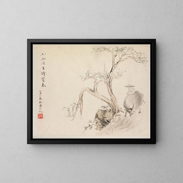 Un homme è seduto su un bufalo d'acqua - Hua Yan — quadro incorniciato alla parete