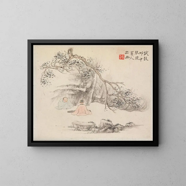 Due figure all'aperto, una ascolta mentre l'altra suona il qin - Hua Yan — quadro incorniciato alla parete