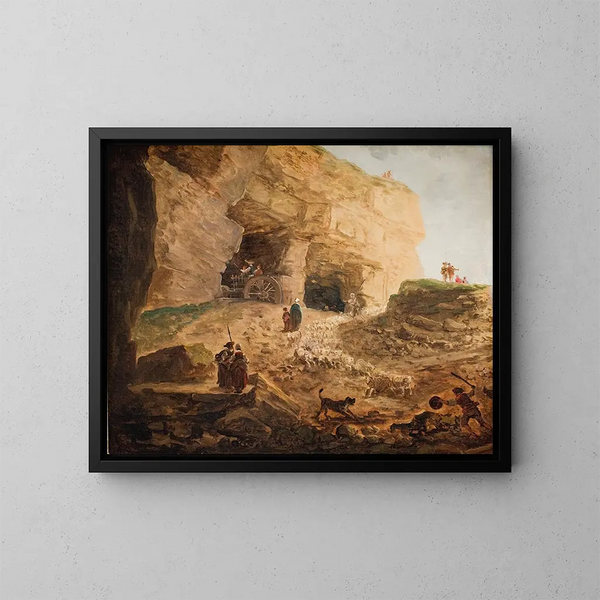 Una carriera con un gregge di pecore - Hubert Robert — quadro incorniciato alla parete