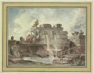 Hubert Robert - A Roman Fountain with a Woman Collecting Water.webp