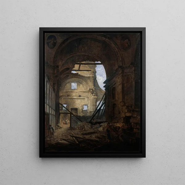 La chapelle de la Sorbonne avec la voûte de la nef effondrée - Hubert Robert — quadro incorniciato alla parete