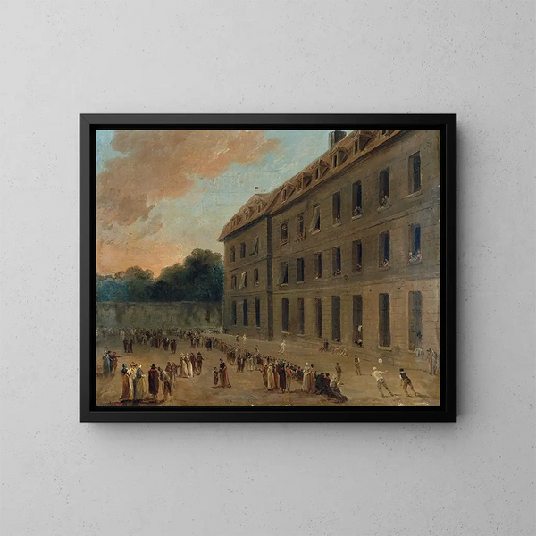 Ricreazione dei prigionieri di Saint-Lazare, la partita di pallone - Hubert Robert — quadro incorniciato alla parete