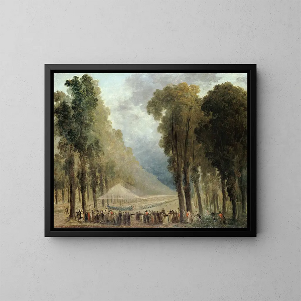 Pasto servito alle truppe in un viale degli Champs-Élysées o nel parco di Saint-Cloud - Hubert Robert — quadro incorniciato alla parete