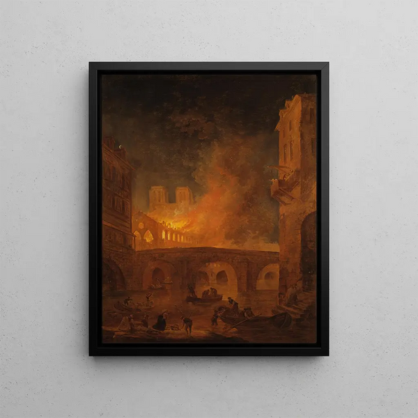 L'incendio dell'Hôtel-Dieu a Parigi - Hubert Robert — quadro incorniciato alla parete