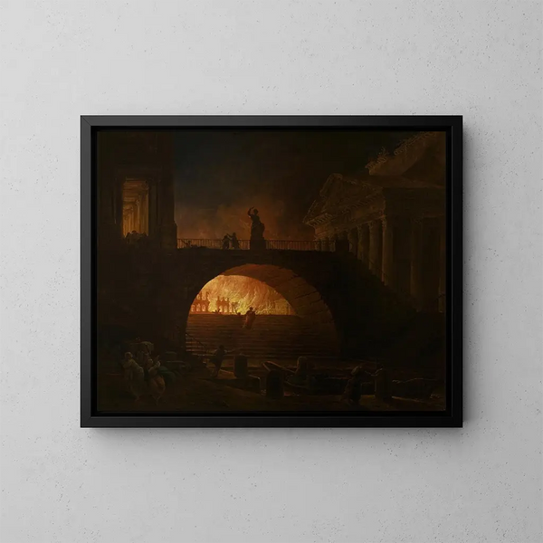 L'incendio di Roma - Hubert Robert — quadro incorniciato alla parete
