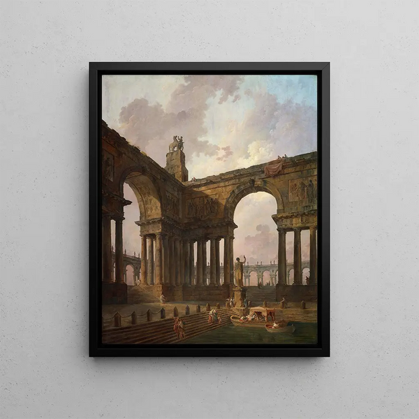 Il luogo di atterraggio - Hubert Robert — quadro incorniciato alla parete