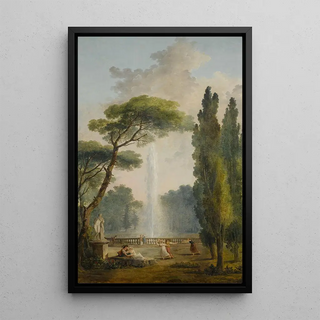 Hubert Robert - View of a garden with a large fountain at center and figures relaxing and dancing in the foreground.webp
