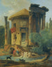 Lavandières al fiume sotto un tempio circolare in rovina - Hubert Robert — vista dell’opera