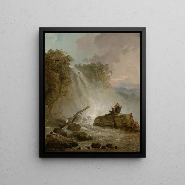 Cascata con disegnatore - Hubert Robert — quadro incorniciato alla parete