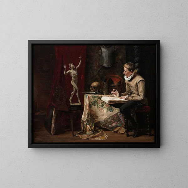 L'Atelier de l'artiste avec autoportrait - Hugo Birger — quadro incorniciato alla parete