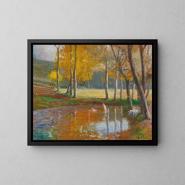 Bagni in un laghetto boscoso - Hugo Charlemont — quadro incorniciato alla parete
