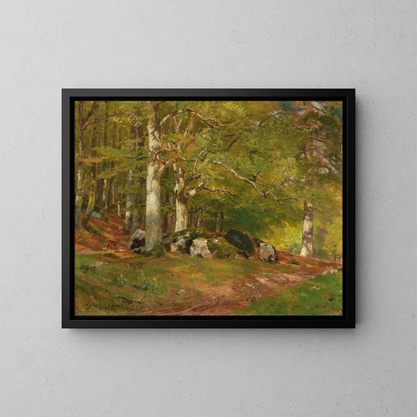 Scène forestière con cervi - Hugo Darnaut — quadro incorniciato alla parete