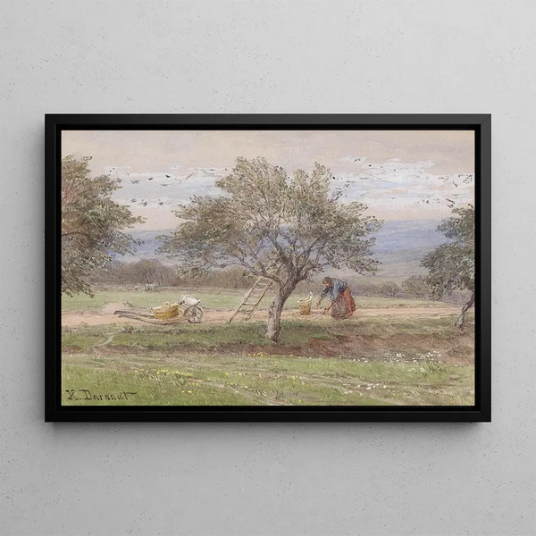 Raccolta di prugne a Pawlavitz - Hugo Darnaut — quadro incorniciato alla parete