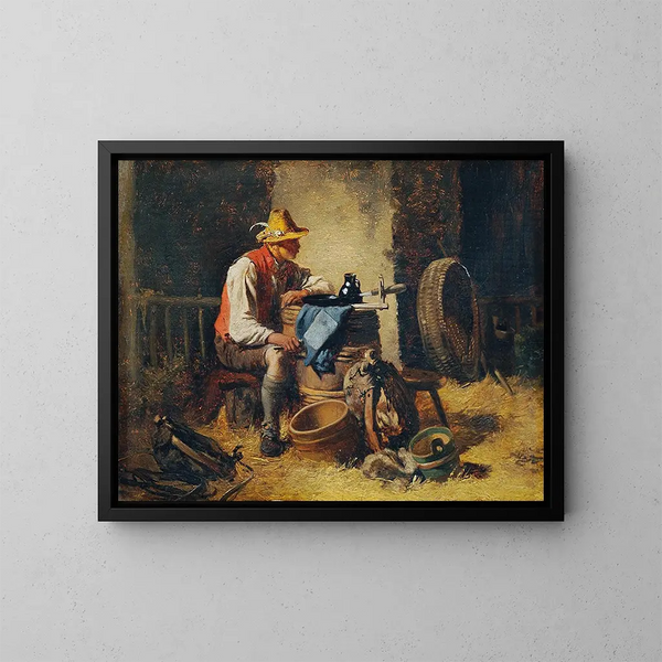 nella stalla - Hugo Kauffmann — quadro incorniciato alla parete