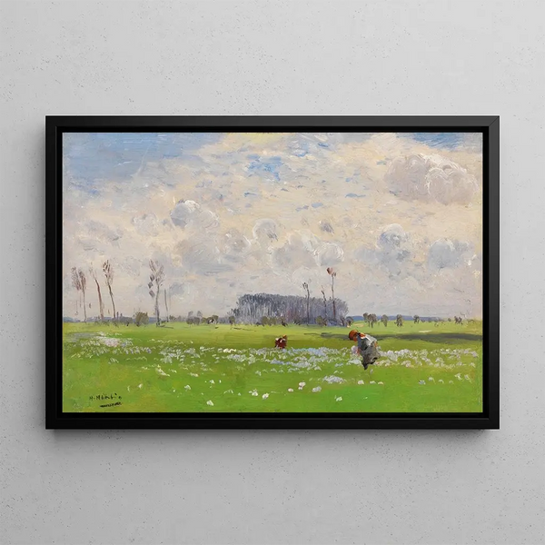 Hugo Mhlig - Sommerwiese mit blumenpflckenden Mdchen.webp