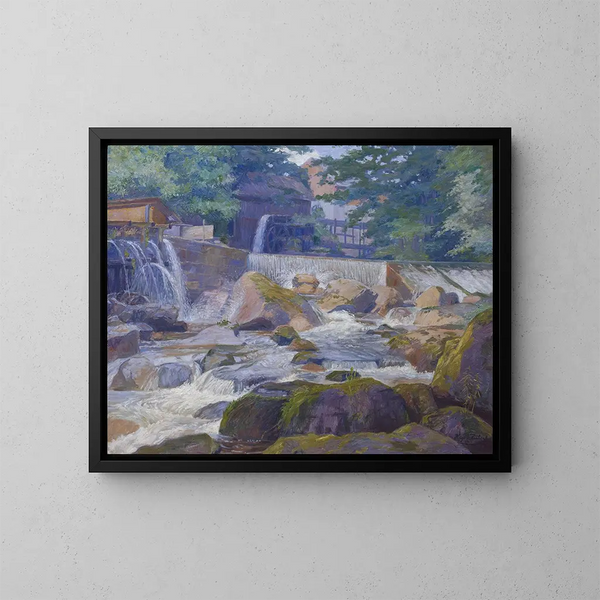 Barrage fluviale con mulino Klam vicino a Grein - Hugo Schubert — quadro incorniciato alla parete