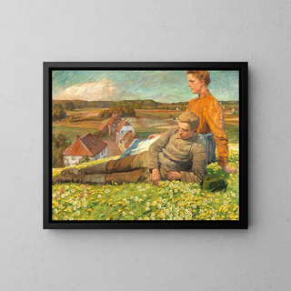 Un paesaggio primaverile con una giovane coppia - Hugo Walzer — quadro incorniciato alla parete