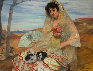 Ignacio Zuloaga - Joven sentada con un perro.webp