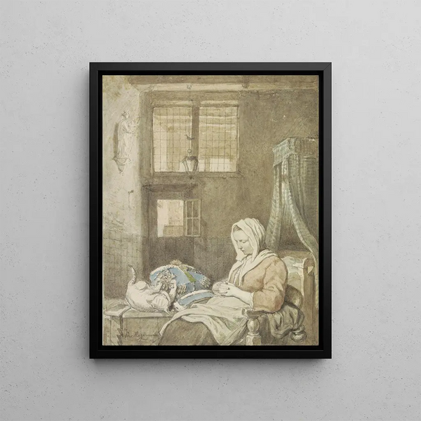 La Dentellière endormie - Ignatius Josephus Van Regemorter — quadro incorniciato alla parete
