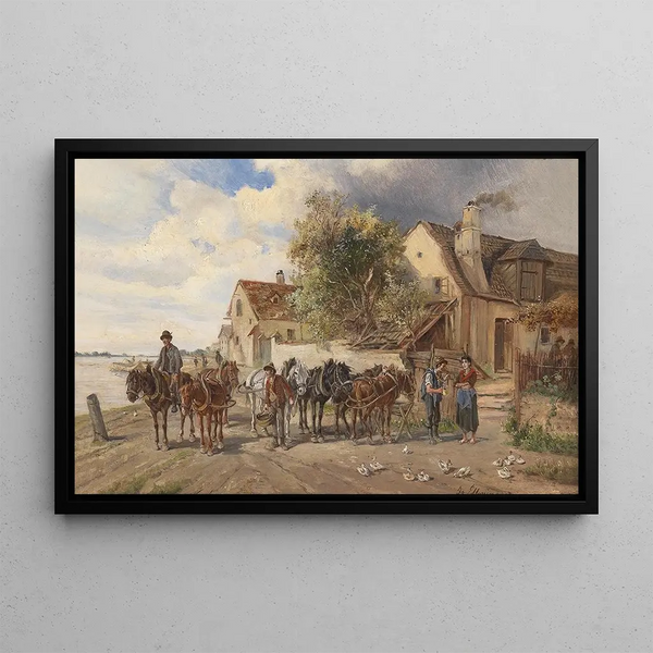 Ignaz Ellminger - Treidelpferde am Flussufer.webp
