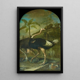 Ignaz Heinitz von Heinzenthal - Ein Strauenpaar im Hintergrund ein Sarkophag.webp