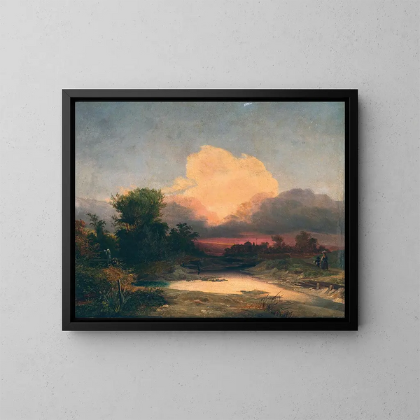 Un paesaggio al tramonto - Ignaz Raffalt — quadro incorniciato alla parete